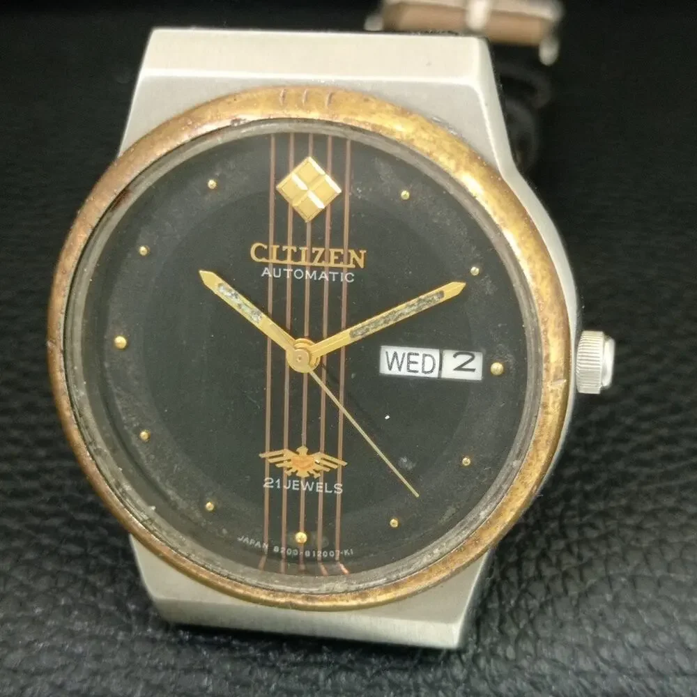 Vintage 1979 Citizen Automatic Mens Silver Watch W/daydate & Gold accents